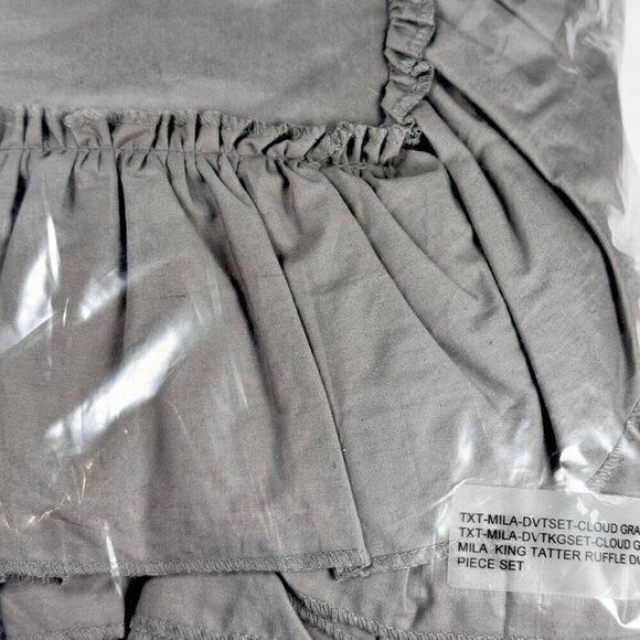 NWT Ruffle Duvet Cover Set King 3 PCs 100% Washed Cotton Gray Solid Bedding - Picture 6 of 8